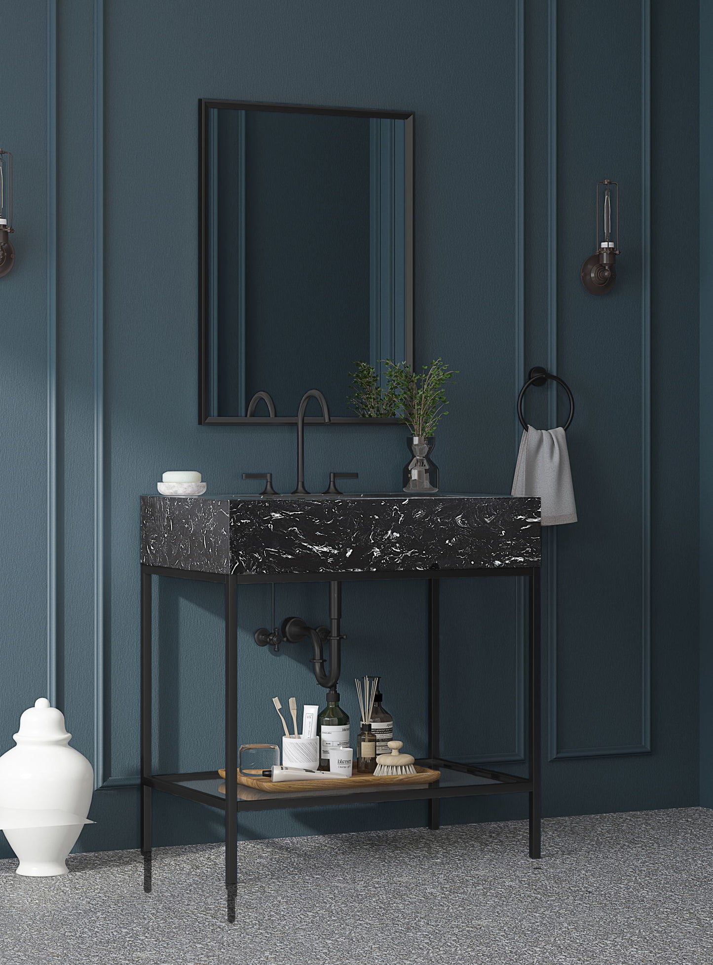 Marmo - Engineered Marble Bathroom Vanity With Black Base