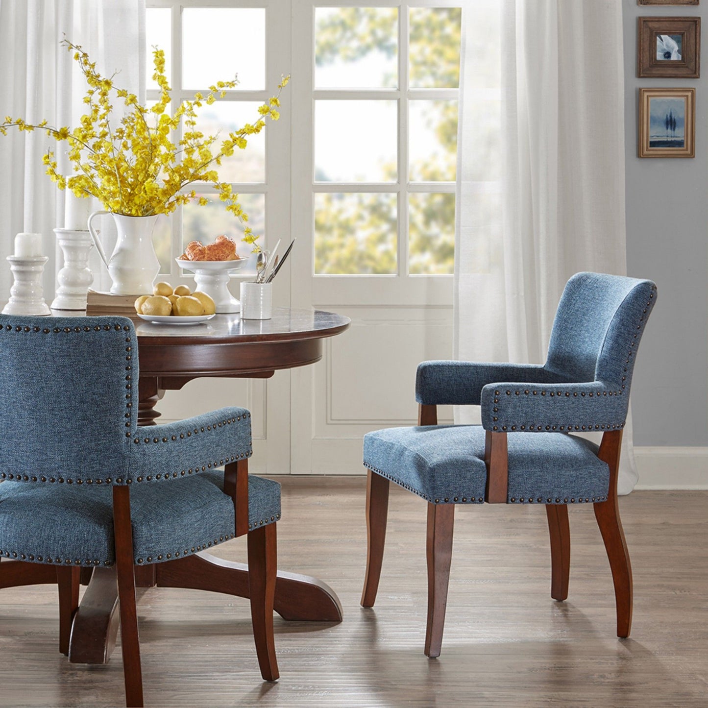 Arm Dining Chair With Brass Nail Head Detailing
