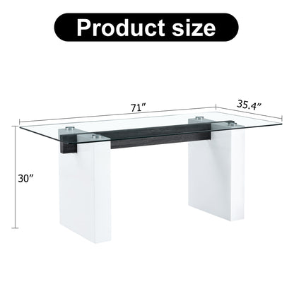 Modern Rectangular Table With Patterned Top And Large Legs For Kitchen And Dining - White