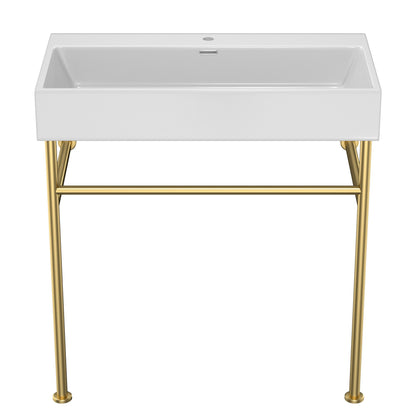 Ceramic Console Bathroom Sink With Overflow