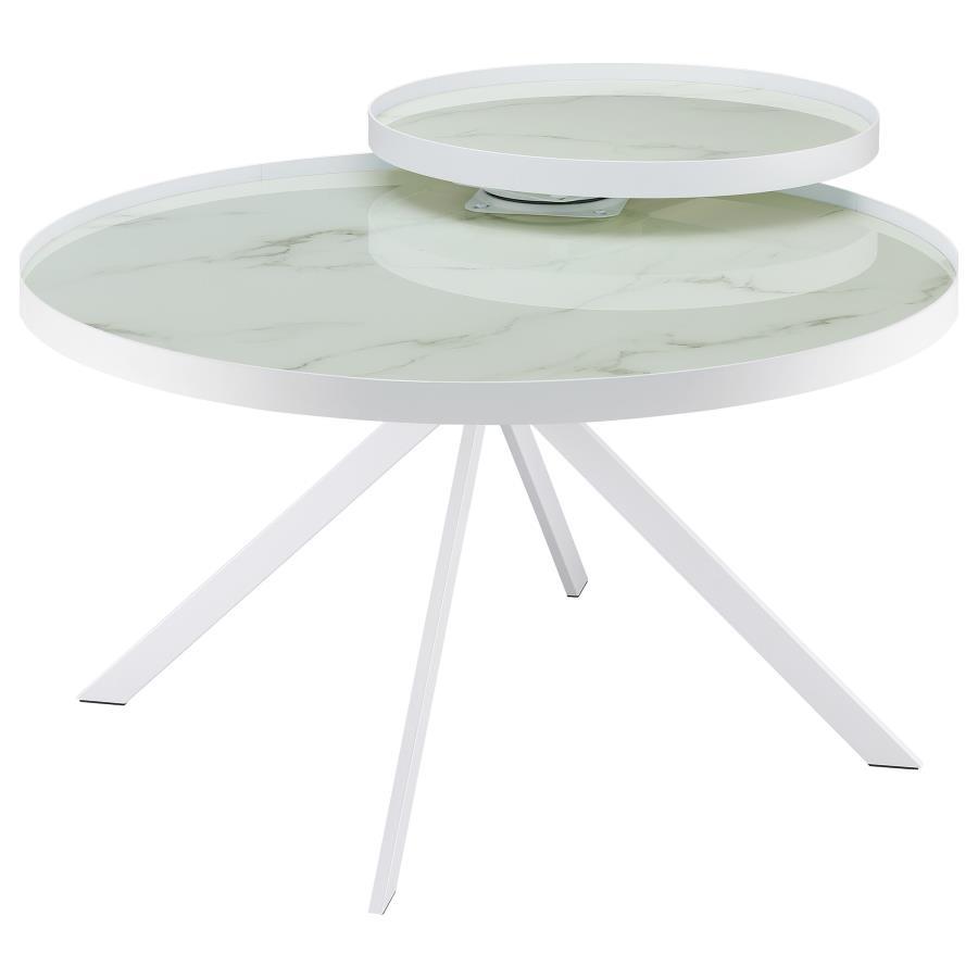 Briggs - Round Marble Printed Glass Top Coffee Table