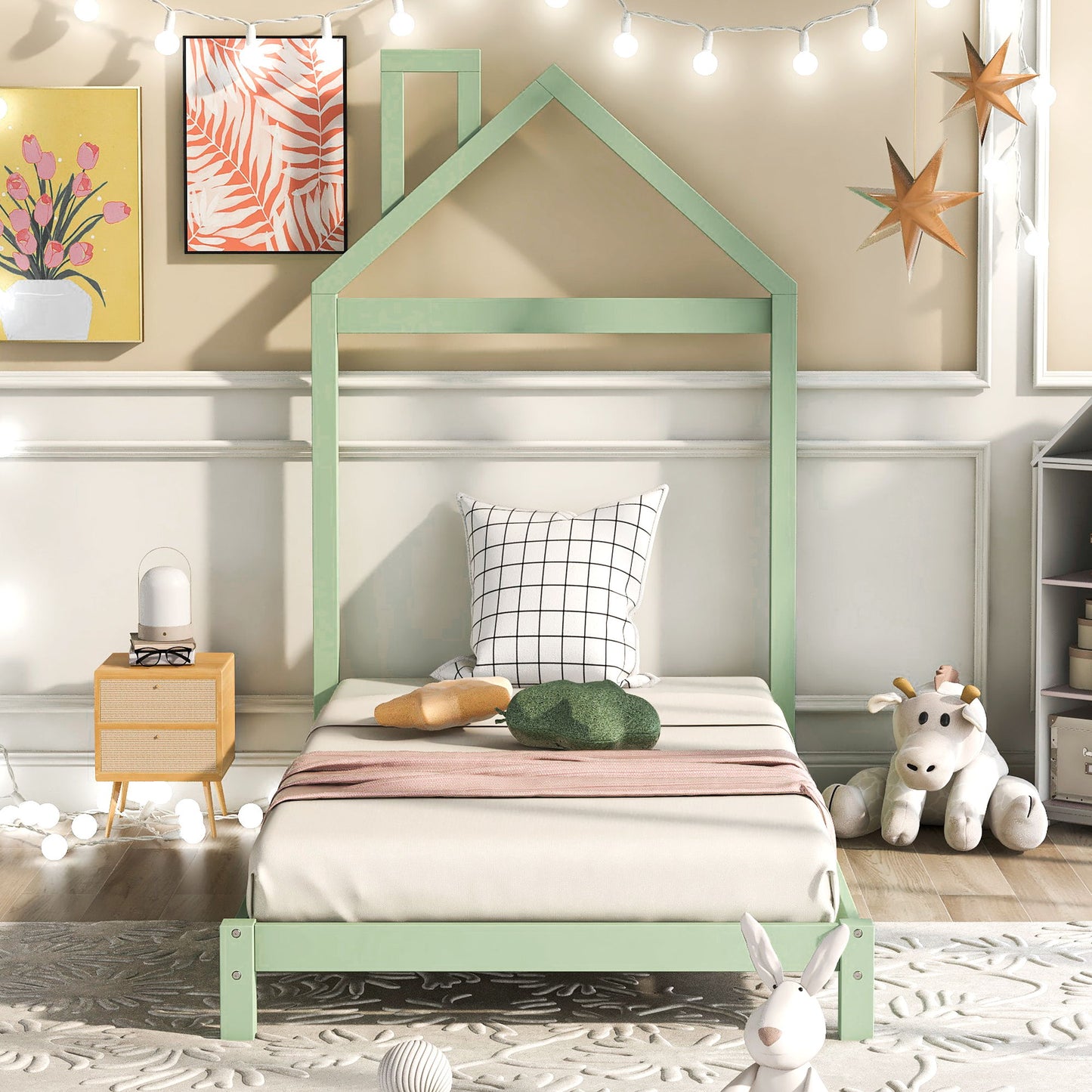 Platform Bed With House Shaped Headboard