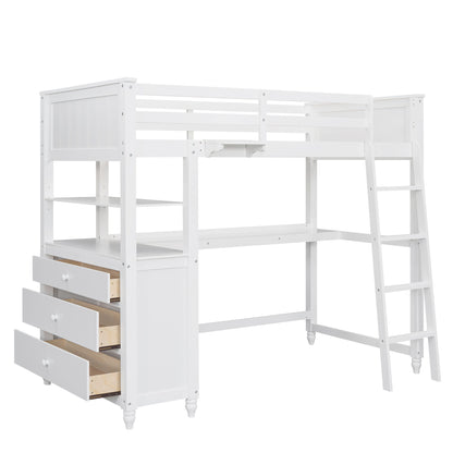 Loft Bed With Drawers With Desk And Shelves