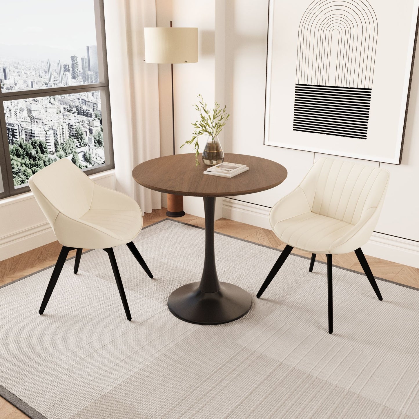 Round Dining Table Set With Tulip Design And 2 Chairs