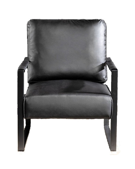 Classic Mid Century Modern Accent Chair With Durable Square Metal Frame, Armchair For Living Room, Bedroom, Home Office Spotted Microfiber Upholstery - Black