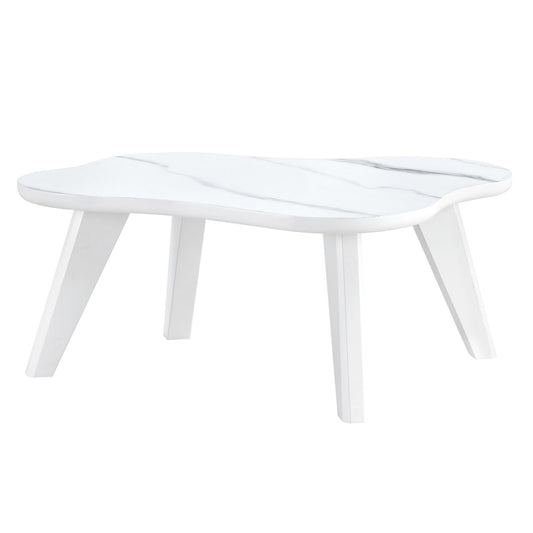 Modern Minimalist White Imitation Marble Table Top With Solid Wood Legs, Cloud Shape Computer Desk And Game Table
