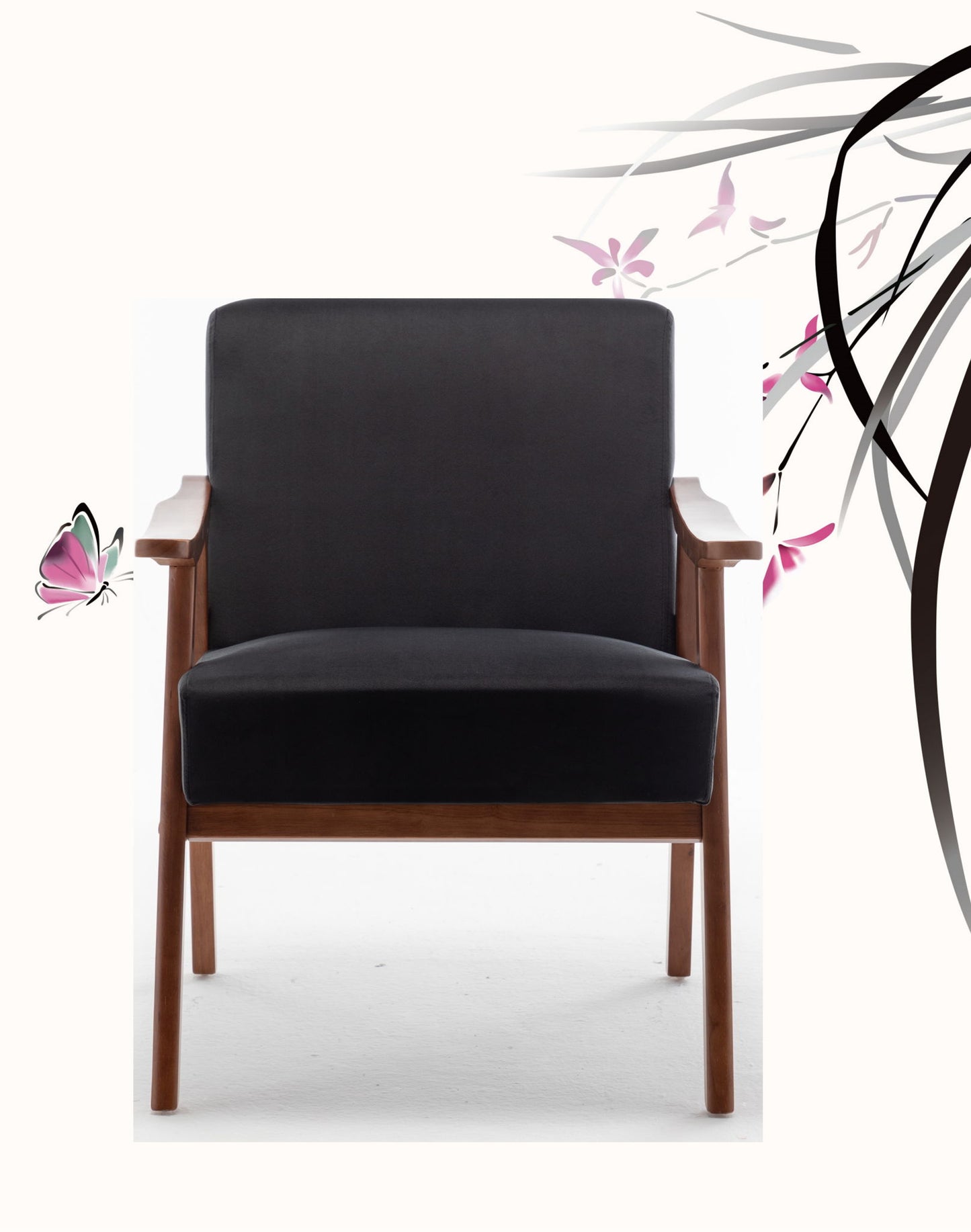 Accent Chair, Classic Mid Century Modern For Extra Seating - Black