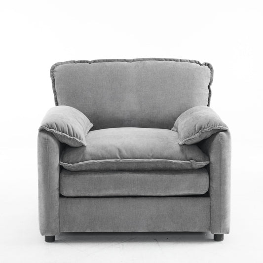 Oversized Reading Armchair With Thick Cushions, High Back Support - Gray
