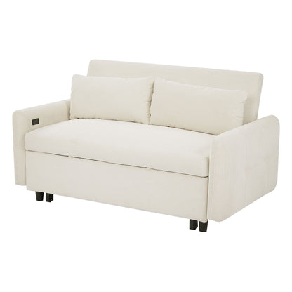 Pull-Out 2 Seat Modern Sleeper Sofa With 2 Throw Pillows And USB Ports