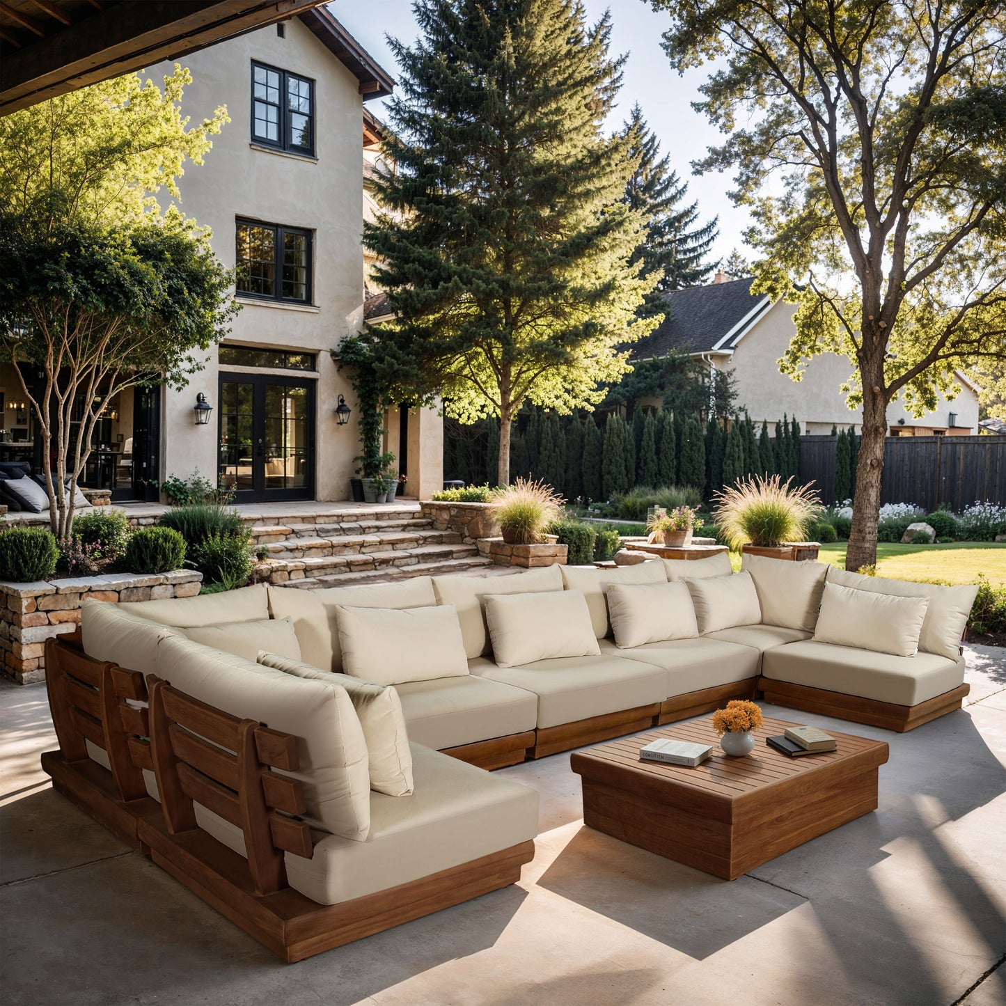 Mirella - 7 Piece Water Resistant Fabric Upholstered Outdoor Patio Modular Sectional