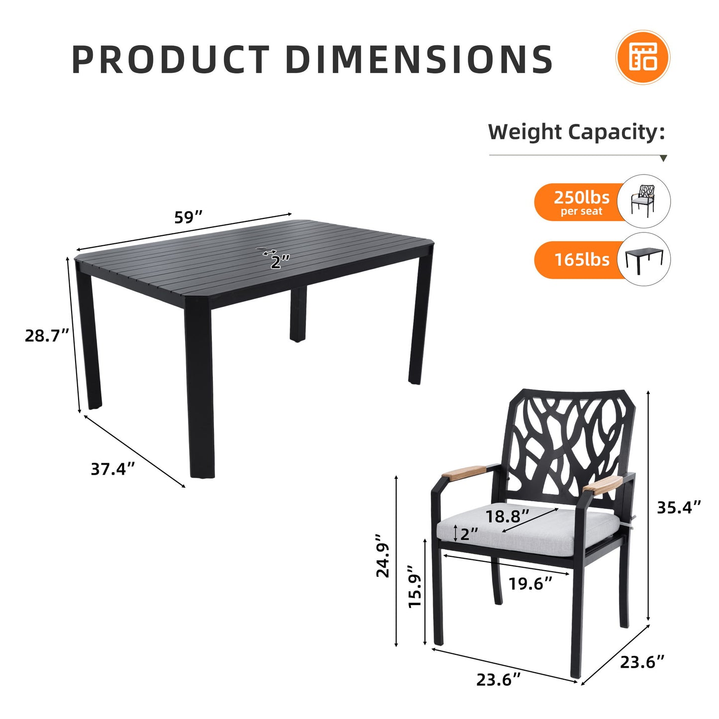 7 Pieces Outdoor Patio Furniture Set, Modern Dining Set With 6 Dining Chairs Sunbrella Fabric, Rectangular Table With Umbrella Hole - Bourbon Brown