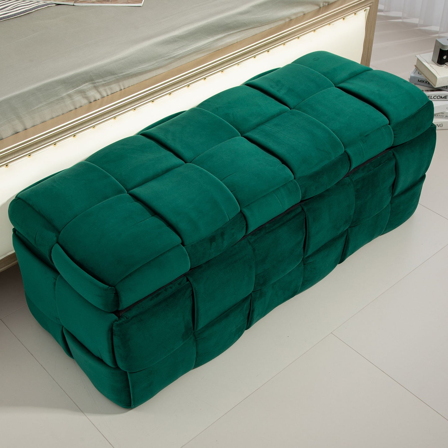 Upholstered Storage Ottoman With Safety Hinge