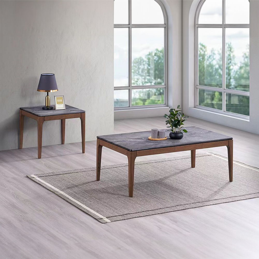 Bevis - End Table - Engineered Stone Top & Walnut