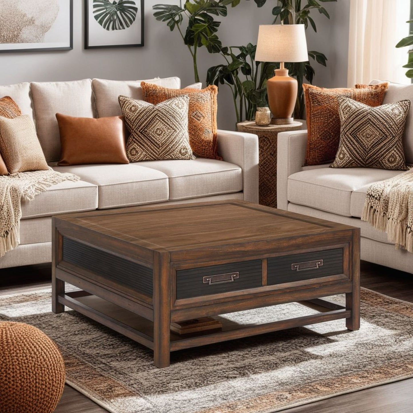 2 Drawer Coffee Table - 2 Tone Brown
