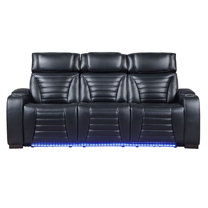Ephron - Power Motion Sofa With Dropdown Table, Wireless Charging, Reading Light, Power Headrests & LED - Black