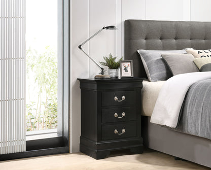 Louis Phillipe - 3 Drawer Nightstand - Black