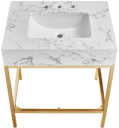 Marmo - Engineered Marble Bathroom Vanity With Gold Base