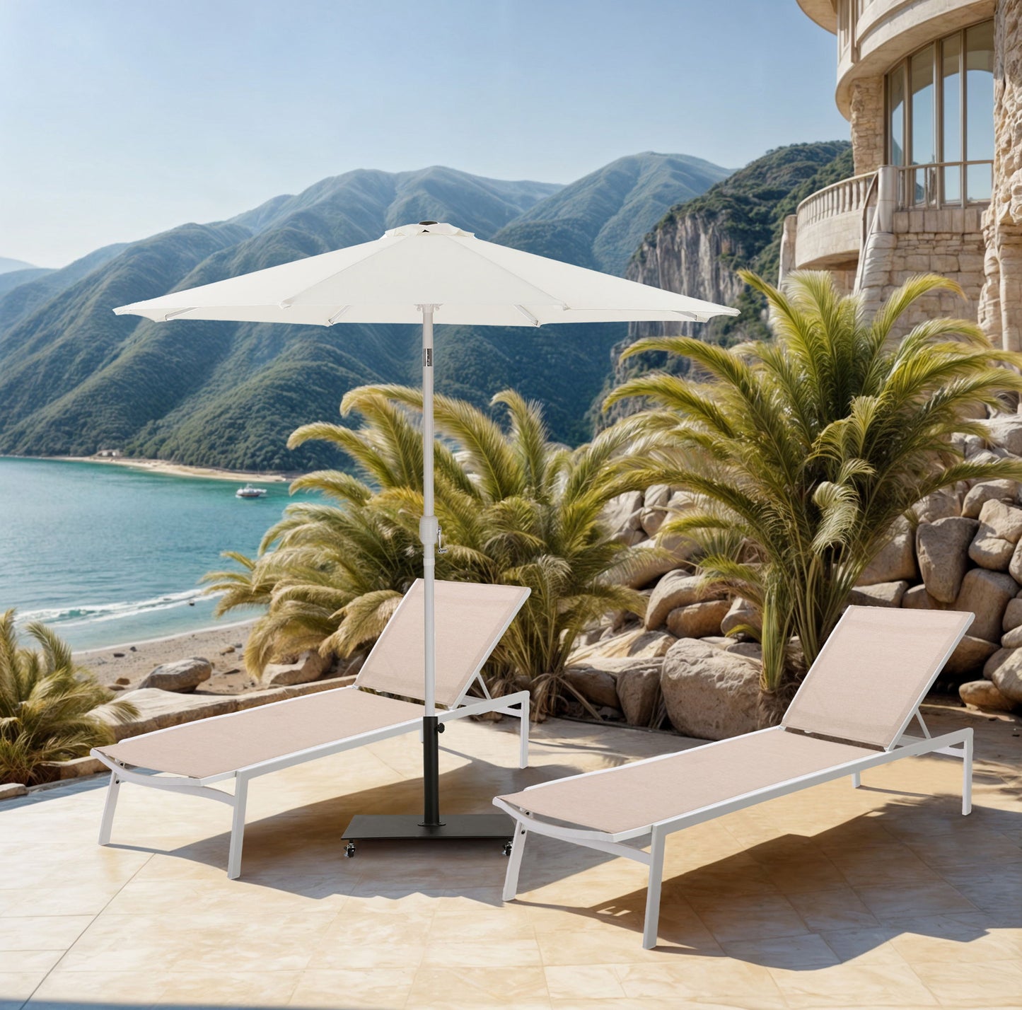 Fiji - Aluminum Patio Umbrella With Square Black And White Base