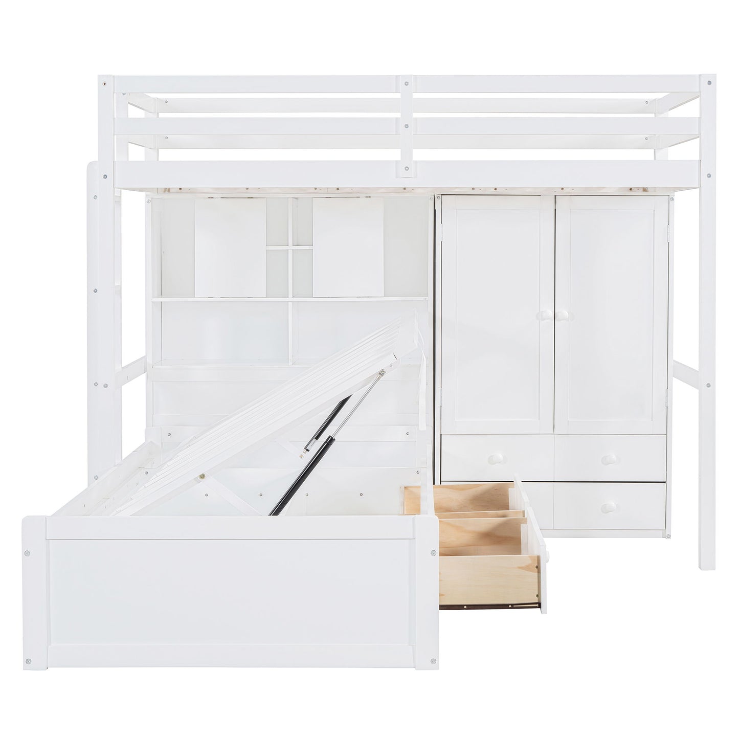Bunk Bed With Drawers, Wardrobe, Storage Shelves And Hydraulic
