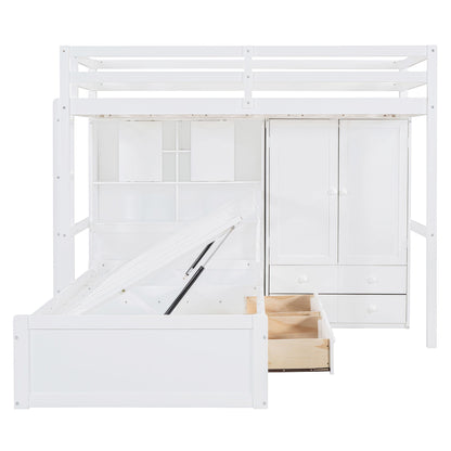 Bunk Bed With Drawers, Wardrobe, Storage Shelves And Hydraulic