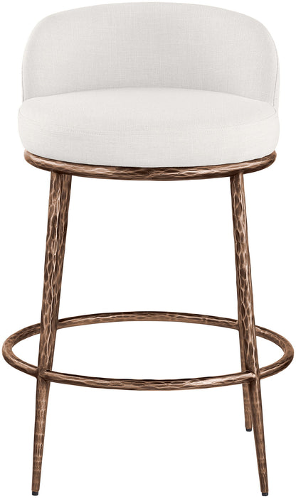 Ferro - Linen Textured Performance Fabric Upholstered Counter Stool - Cream / Brushed Bronze