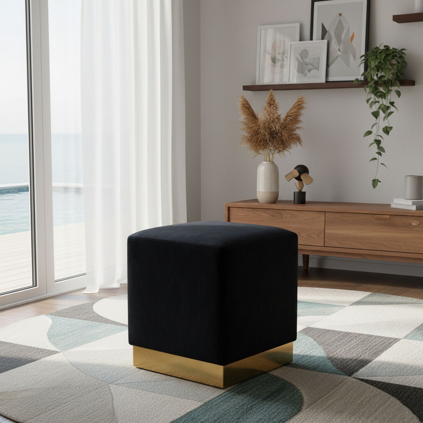 Jax - Stool Ottoman with Gold Base