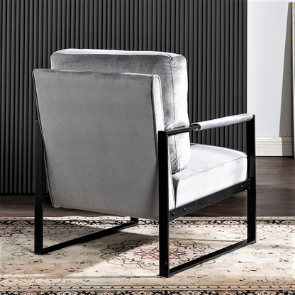 Classic Mid Century Modern Accent Chair With Durable Square Metal Frame, Armchair Upholstery - Gray