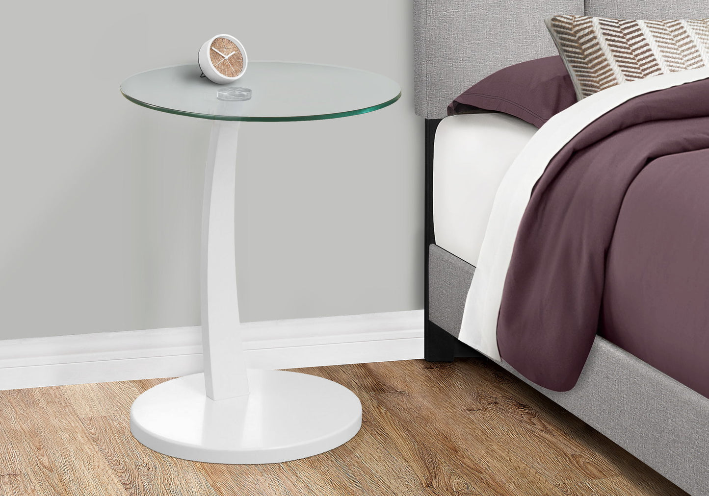 C-Shaped Accent Table Clear Tempered Glass For Living Room - White