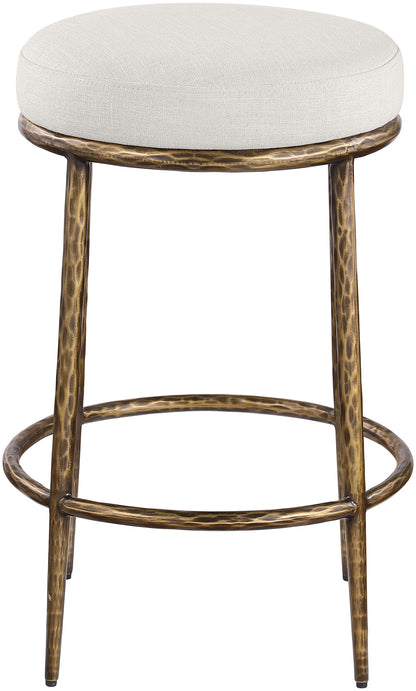 Ferro - Linen Textured Performance Fabric Upholstered Backless Counter Stool - Cream / Brushed Gold