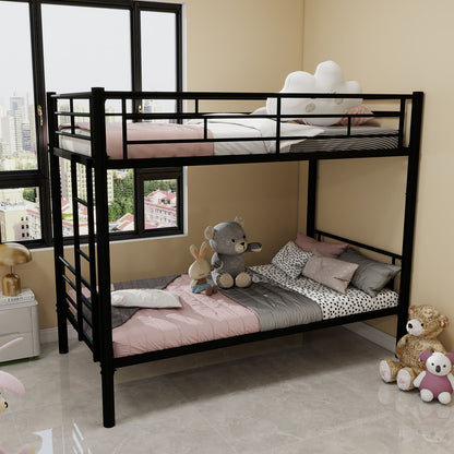 Metal Bunk Bed For Kids, Convertible Bedframe With Ladders & Guardrail
