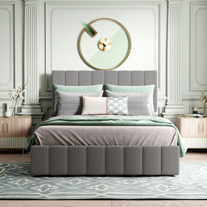 Elegant Upholstered Platform Bed With Hydraulic Storage System
