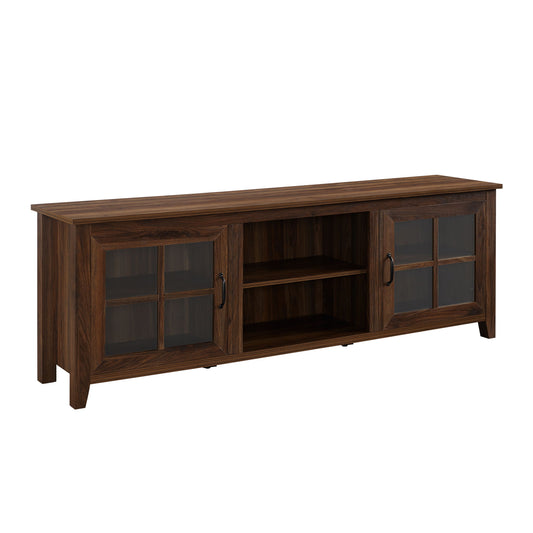 Modern Farmhouse 2 Door Glass Windowpane 70" TV Stand For 80" TVs - Dark Walnut
