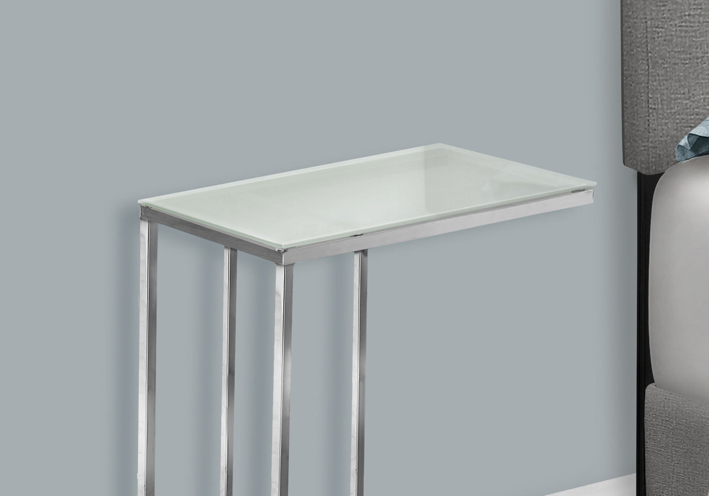 C-Shaped Accent Table Tempered Glass For Living Room - Chrome