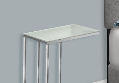 C-Shaped Accent Table Tempered Glass For Living Room - Chrome