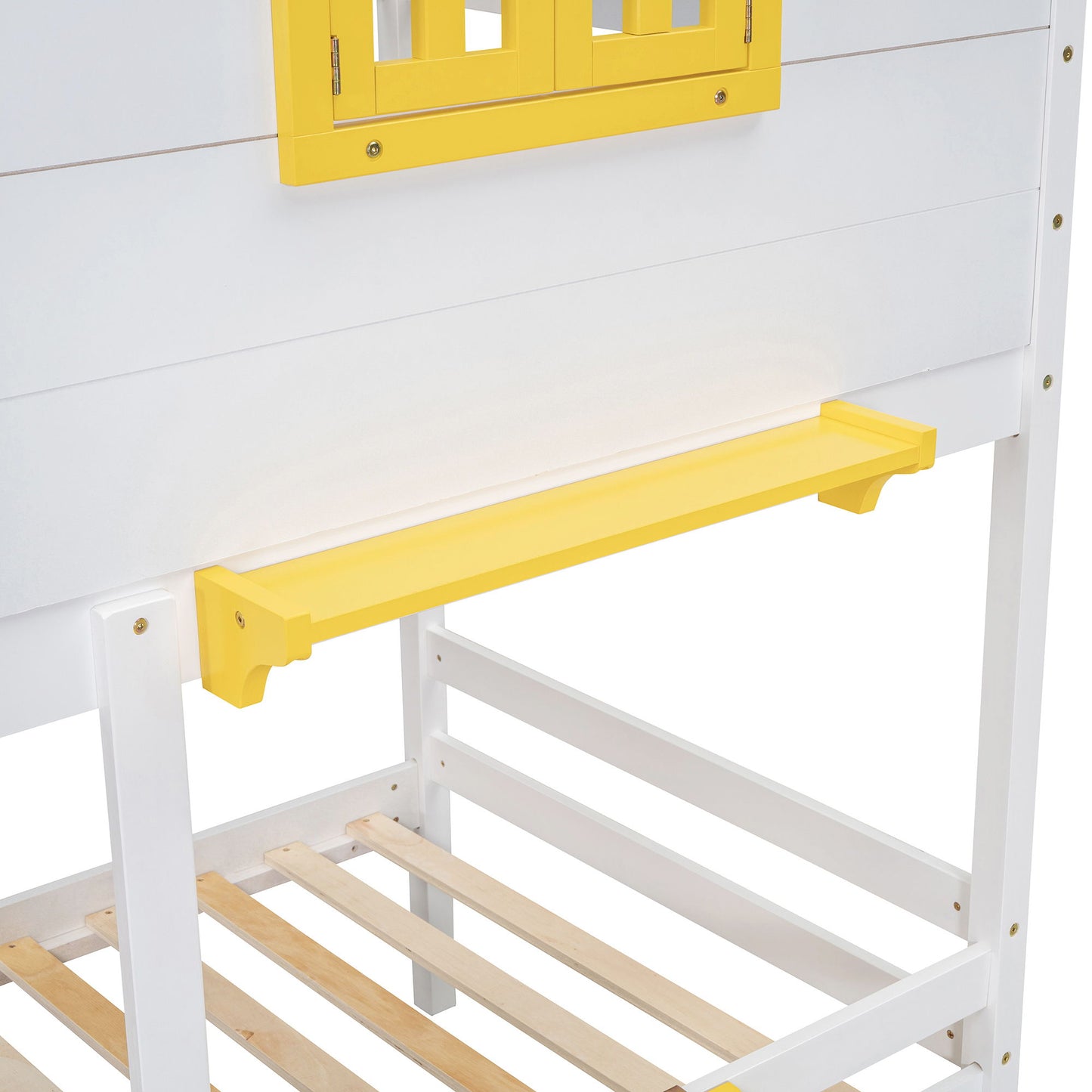 Twin Over Twin Bunk Bed With Playhouse Roof And Window - White