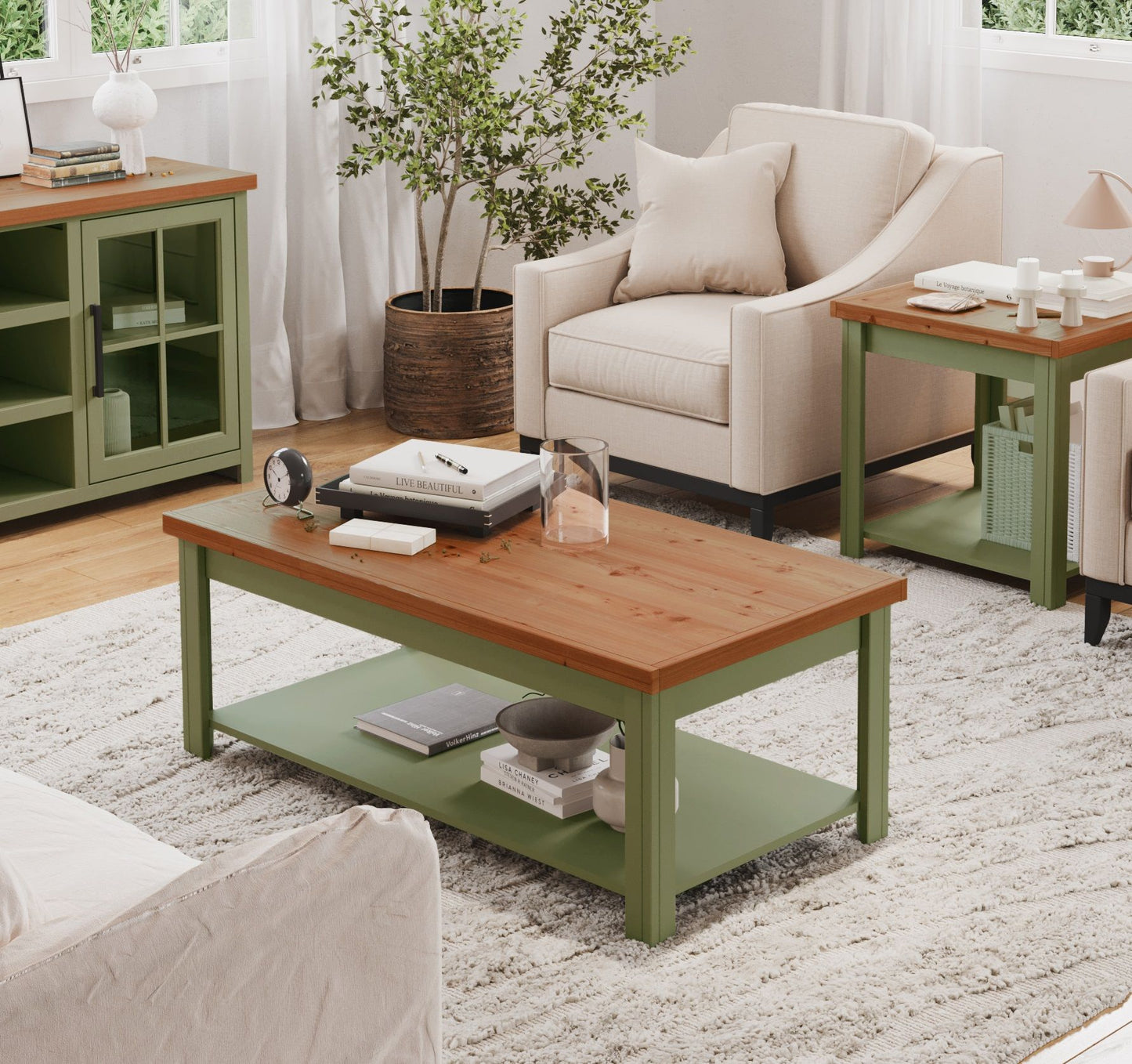 Coffee Table - Sage Green And Fruitwood