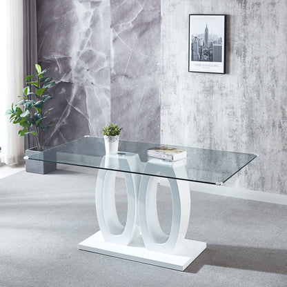Contemporary Double Pedestal Dining Table, Tempered Glass Top