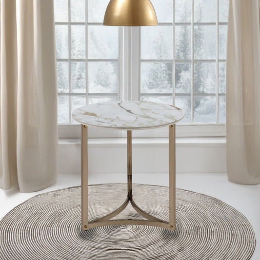 Zaidee - 23.5" End Table - Sintered Stone & Champagne