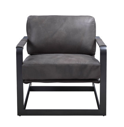 Locnos - Accent Chair - Gray Top Grain Leather & Black