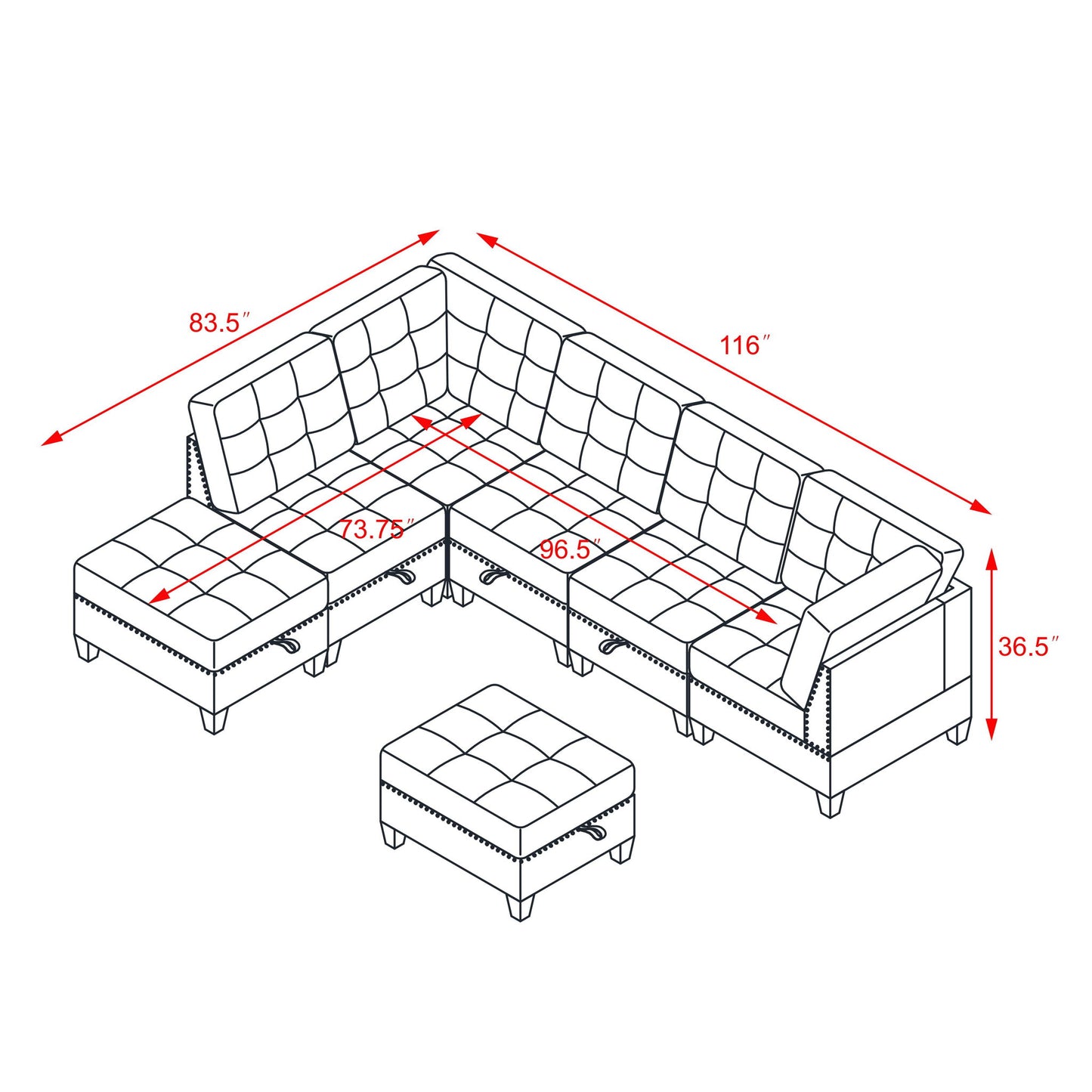 Modular Sectional Sofa With Diy Combination And Storage