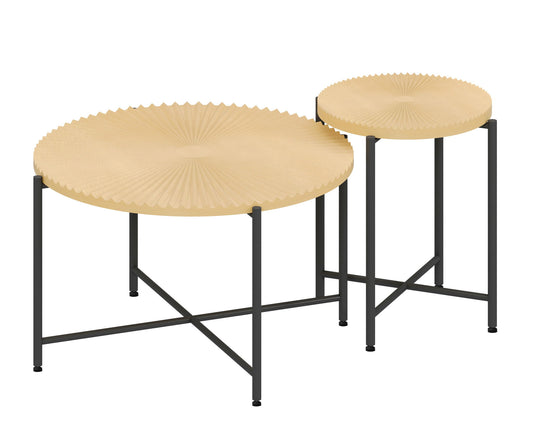 Radial - Pattern Coffee And End Table Set Waterproof Cover, Distressed Cylindrical Design, Legs Classic Rustic Charm (Set of 2) - Oak Natural Wood / Antique White
