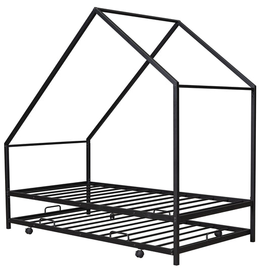 Twin Size House Bed With Trundle - Black