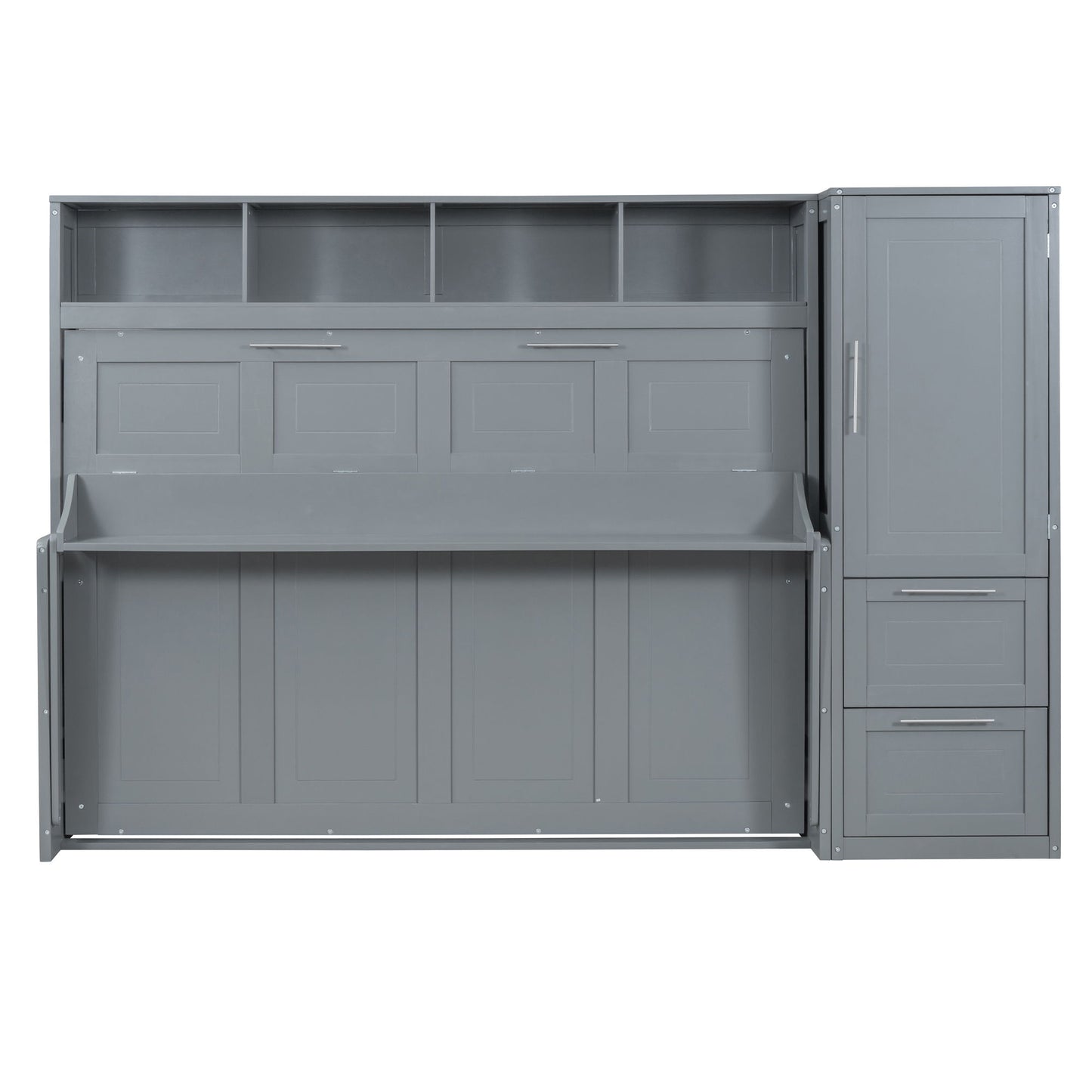Queen Size Murphy Wall Bed With Closet And Drawers - Gray