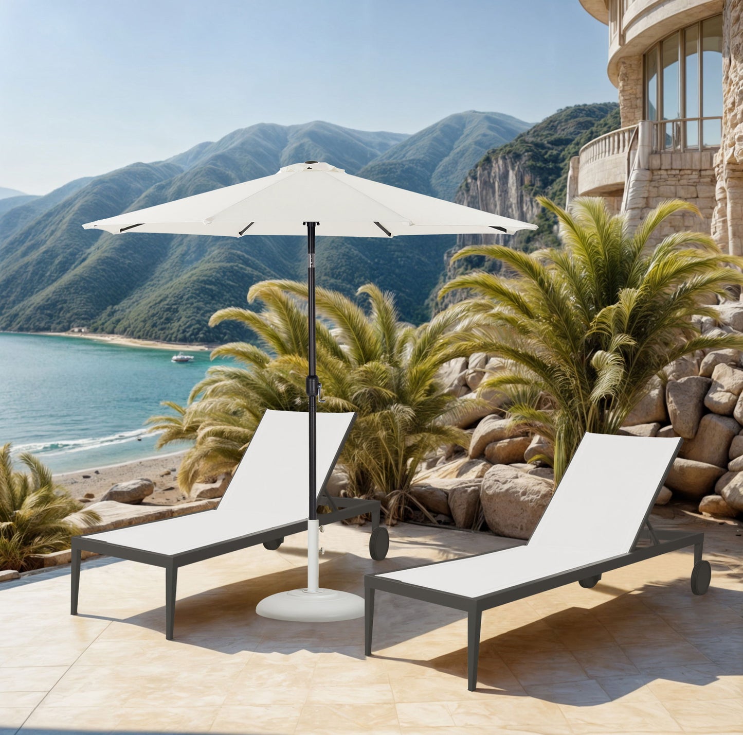 Fiji - Aluminum Patio Umbrella With Round White And Black Base