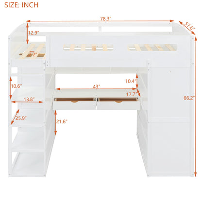 Loft Bed With Desk, Wardrobes, 4 Drawers And 4 Shelves