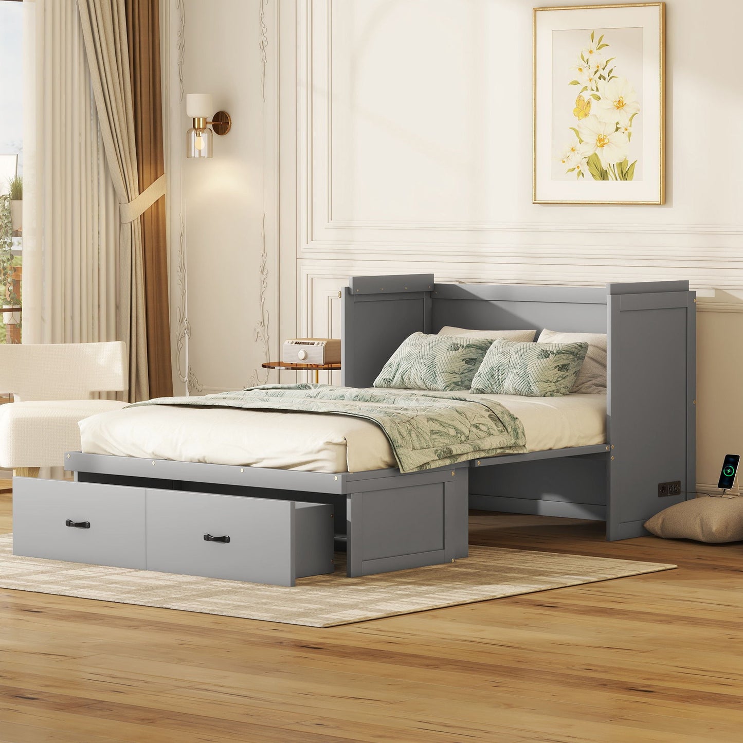 Murphy Bed With USB Port And A Large Drawer