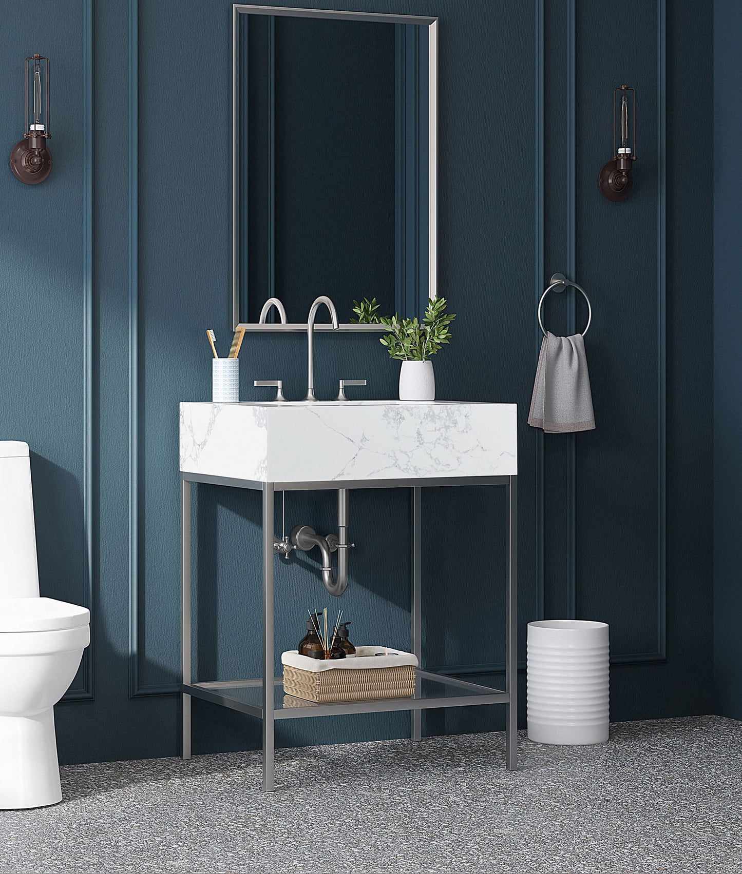 Marmo - Engineered Marble Bathroom Vanity With Chrome Base