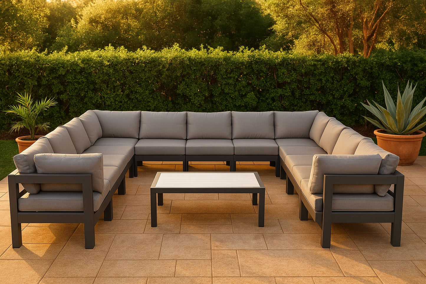 Nizuc - Outdoor Patio 13 Piece Modular Sectional With Gray Frame