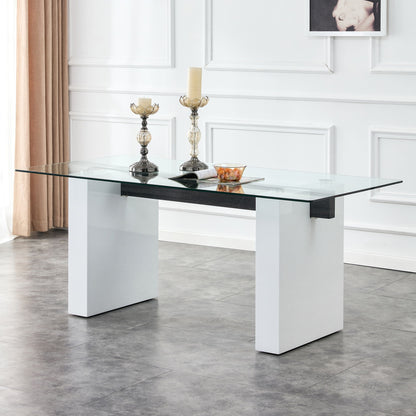 Modern Rectangular Table With Patterned Top And Large Legs For Kitchen And Dining - White