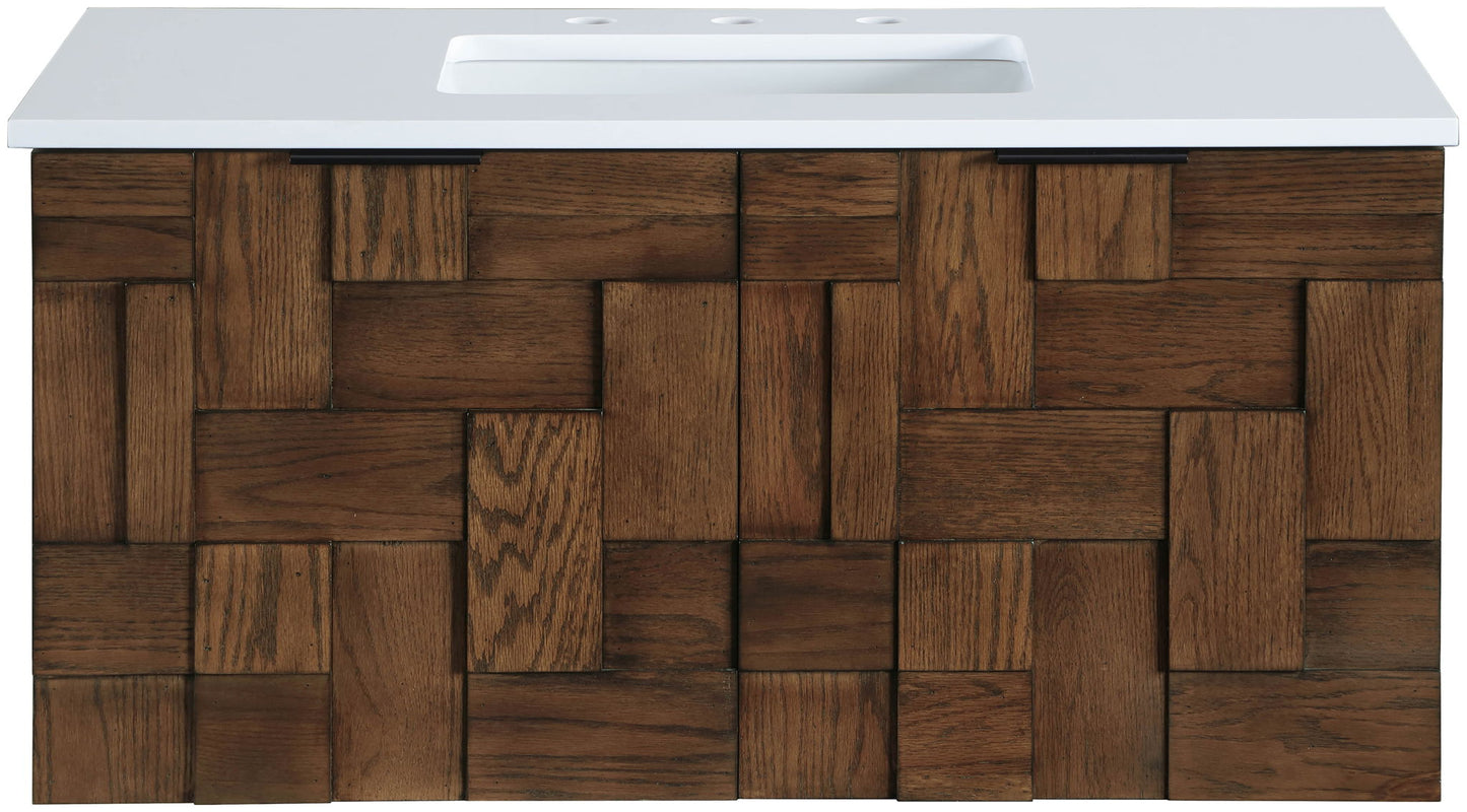 Leonardo - Engineered Stone And Solid Wood 24" Wall Mounted Bathroom Vanity